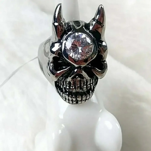 Skull Biker Ring Gothic Punk Stainless Steel Unisex Ring - Picture 1 of 10